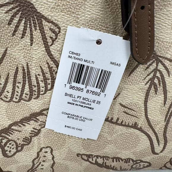 Coach Mollie Tote Bag 25 In Signature Canvas W/ Shell Print In Sand Multi CBH63 - Picture 3 of 9